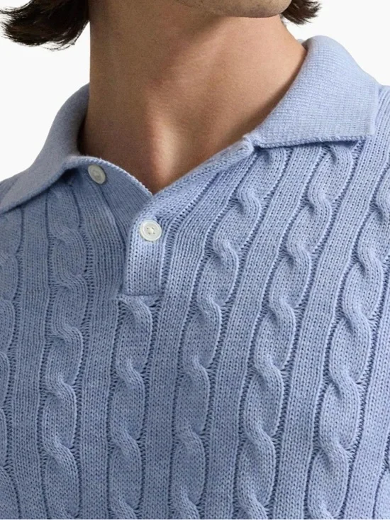 Ralph Lauren Light Blue Cable-Knit Polo Sweater 100% Cotton - Picture 5 of 5